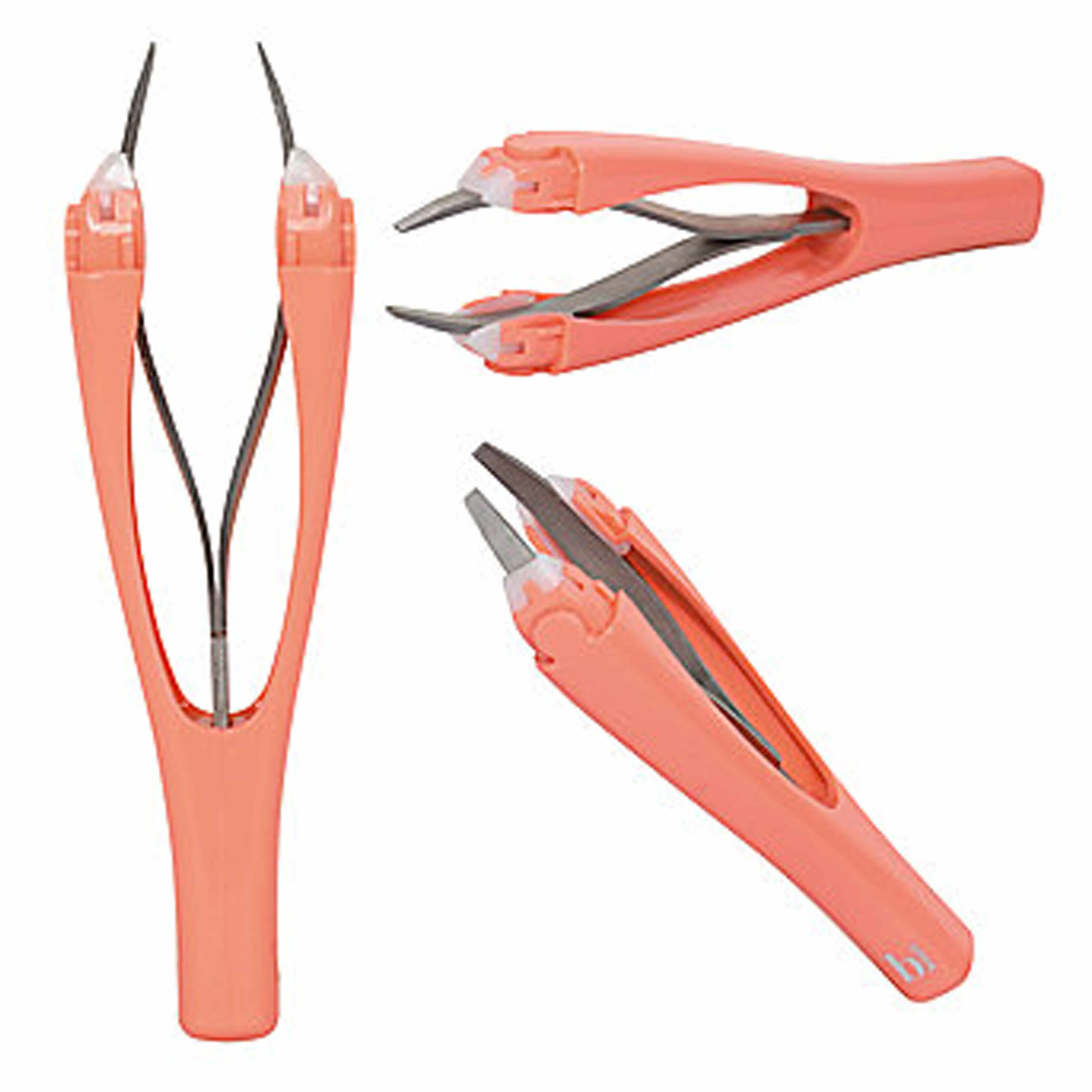 2 Pc Professional Tweezers Stainless Steel Slanted Tip Automatic Pluck Eye Brow
