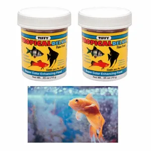 2 Tropical Deluxe Fish Flake Food Enhance Protein Vitamins Diet Aquatic Aquarium
