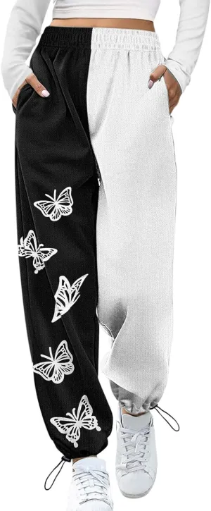 2024 Sweatpants for Women Trendy Plaid Sun Print High Waist Wide Leg Pants Work Casual Loose Fit Pocket Lounge Joggers