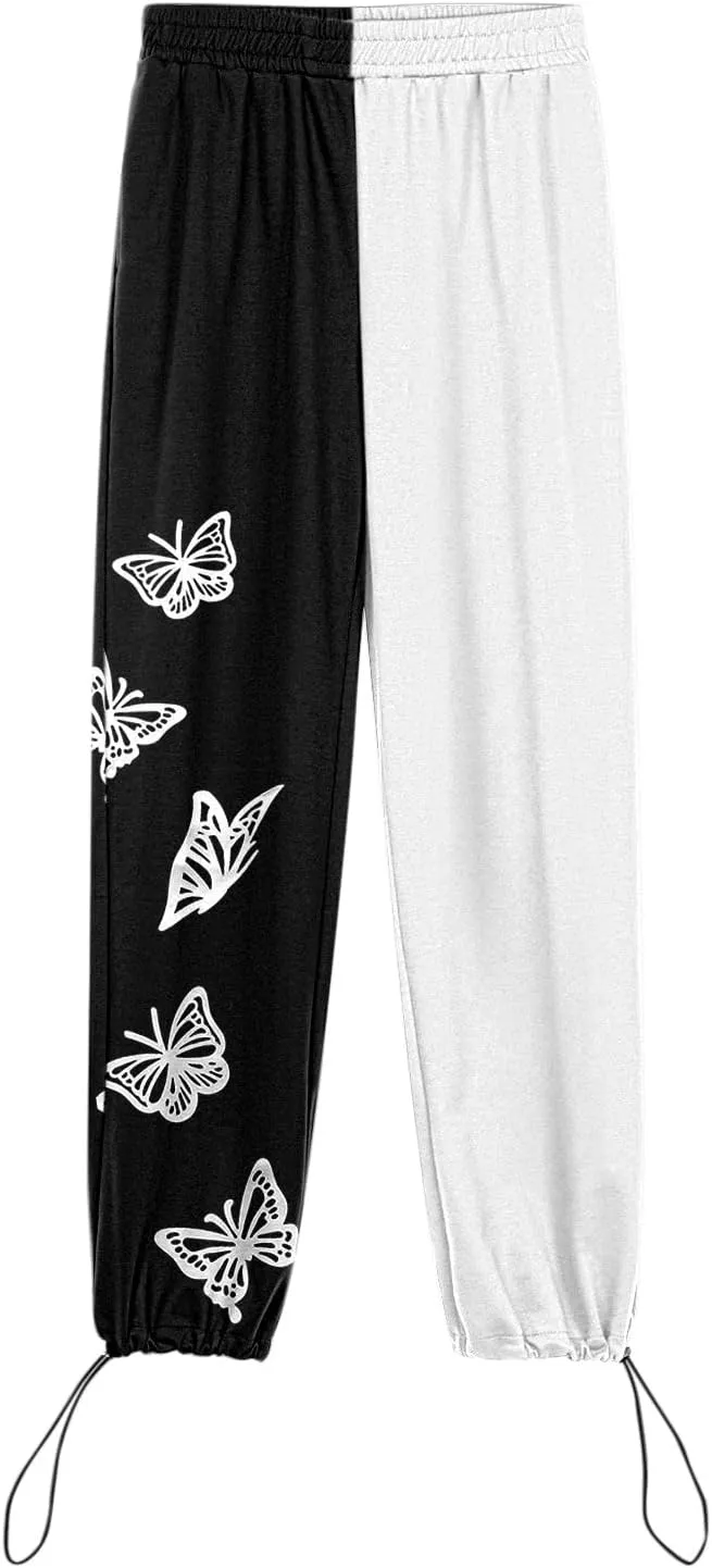 2024 Sweatpants for Women Trendy Plaid Sun Print High Waist Wide Leg Pants Work Casual Loose Fit Pocket Lounge Joggers
