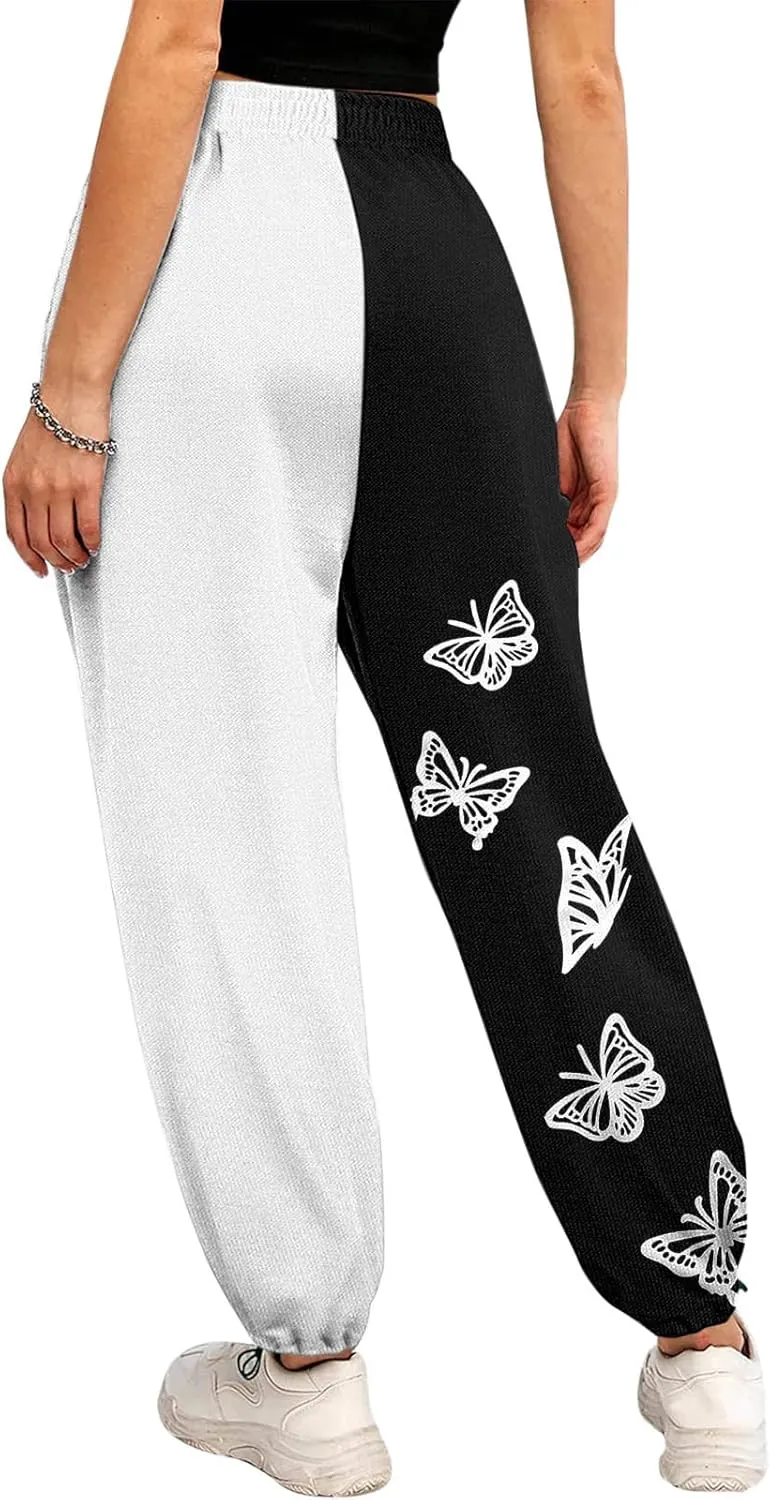 2024 Sweatpants for Women Trendy Plaid Sun Print High Waist Wide Leg Pants Work Casual Loose Fit Pocket Lounge Joggers