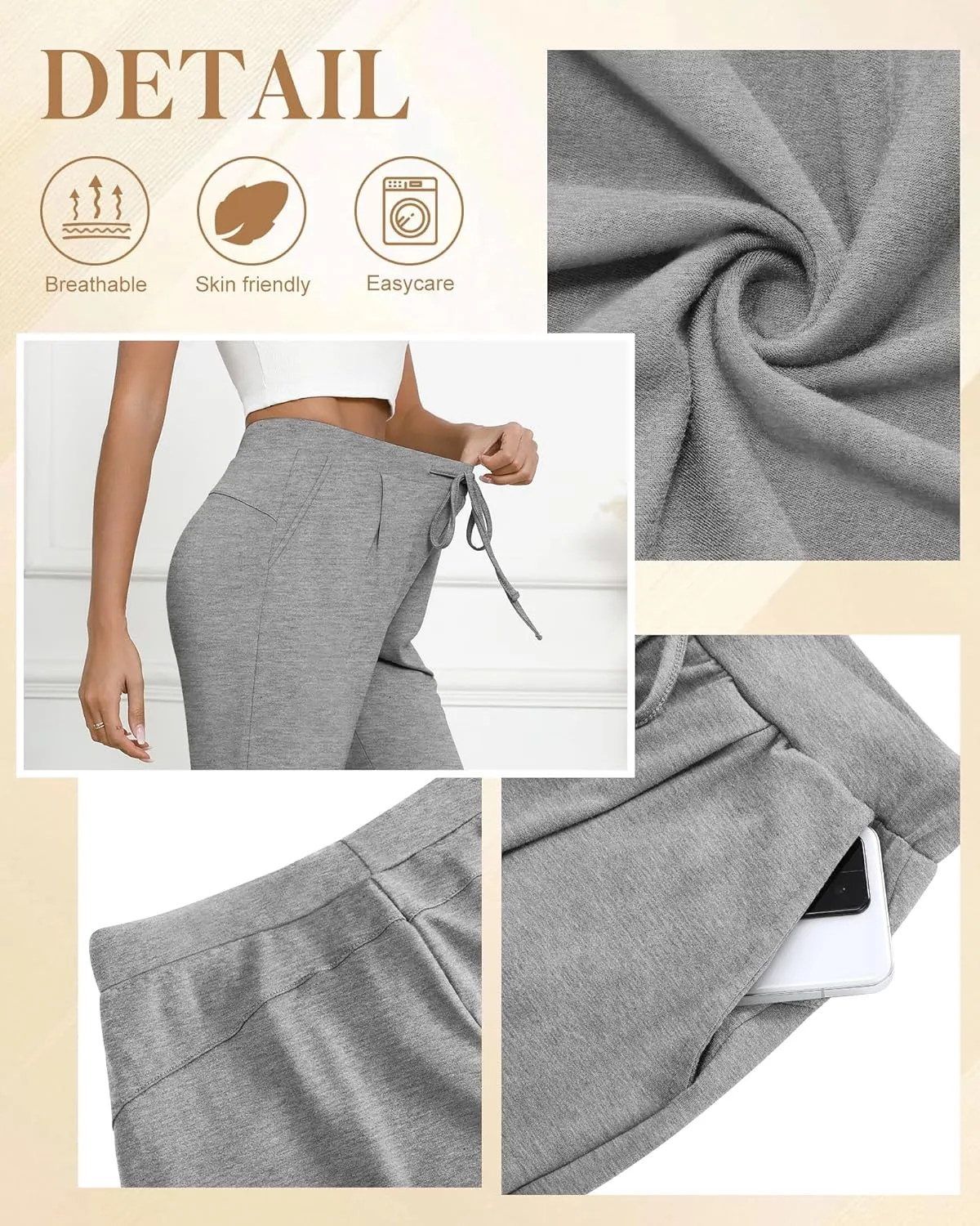 3 Pack Women's Capri Pants, Casual Wide Leg Yoga Pants High Waist Drawstring Cropped Lounge Trousers with Pockets