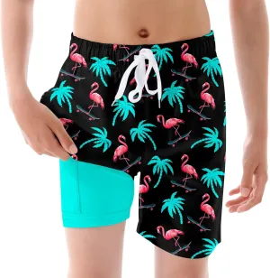 Ahegao Boys Swim Trunks with Compression Liner Big Kids Bathing Suit Quick Dry Board Shorts for 6-20 Years
