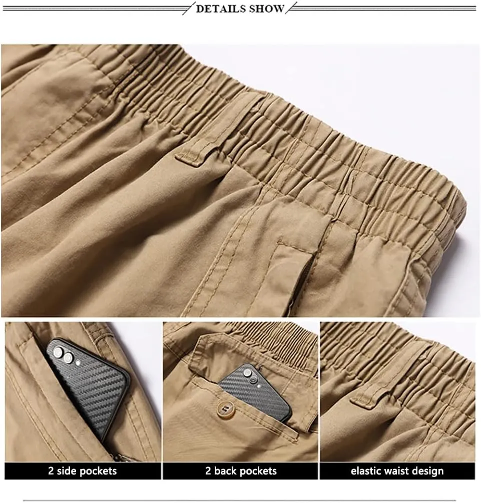 AIFARLD Mens Cargo Pants Elastic Waist Pants Sport Jogger Long Trousers for Hiking Fishing Running Workout