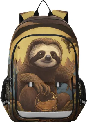 AIXIWAWA Sloth with Bucket Kid's Travel Backpacks for Boys GirlsLarge Capacity Student School Bag with Breathable Mesh Reflective Strip for Age 6 Above