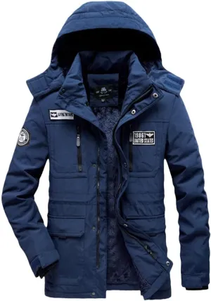 Alloaone Men Winter Jacket Warm Coat Thickens Military Overcoat Army Green Windbreaker Parka Fleece Cotton-Padded