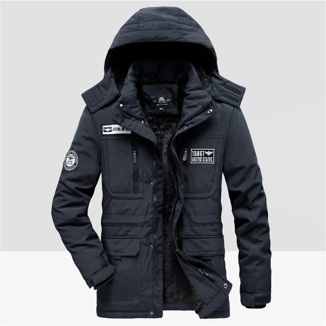Alloaone Men Winter Jacket Warm Coat Thickens Military Overcoat Army Green Windbreaker Parka Fleece Cotton-Padded