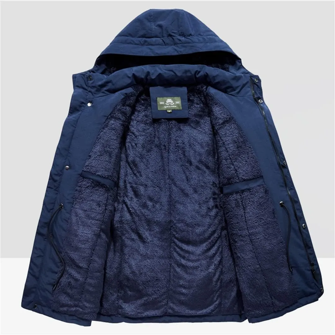 Alloaone Men Winter Jacket Warm Coat Thickens Military Overcoat Army Green Windbreaker Parka Fleece Cotton-Padded