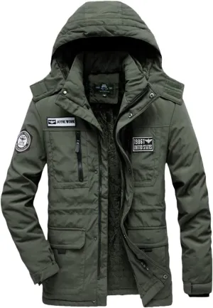 Alloaone Men Winter Jacket Warm Coat Thickens Military Overcoat Army Green Windbreaker Parka Fleece Cotton-Padded