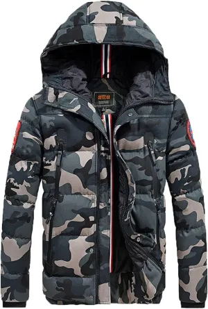 Alloaone Men Winter Jacket Warm Coat Thickens Military Overcoat Army Green Windbreaker Parka Fleece Cotton-Padded