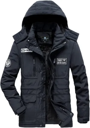 Alloaone Men Winter Jacket Warm Coat Thickens Military Overcoat Army Green Windbreaker Parka Fleece Cotton-Padded