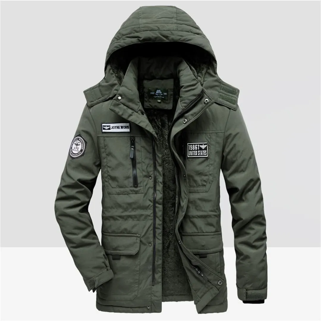 Alloaone Men Winter Jacket Warm Coat Thickens Military Overcoat Army Green Windbreaker Parka Fleece Cotton-Padded
