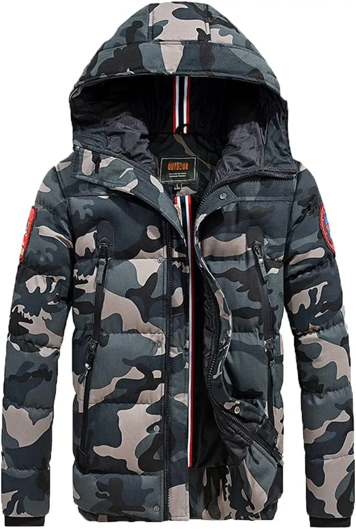 Alloaone Men Winter Jacket Warm Coat Thickens Military Overcoat Army Green Windbreaker Parka Fleece Cotton-Padded