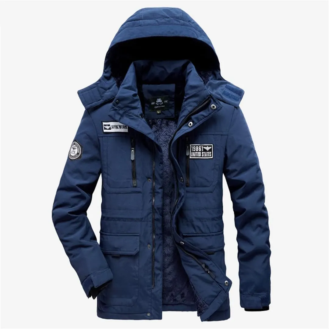 Alloaone Men Winter Jacket Warm Coat Thickens Military Overcoat Army Green Windbreaker Parka Fleece Cotton-Padded