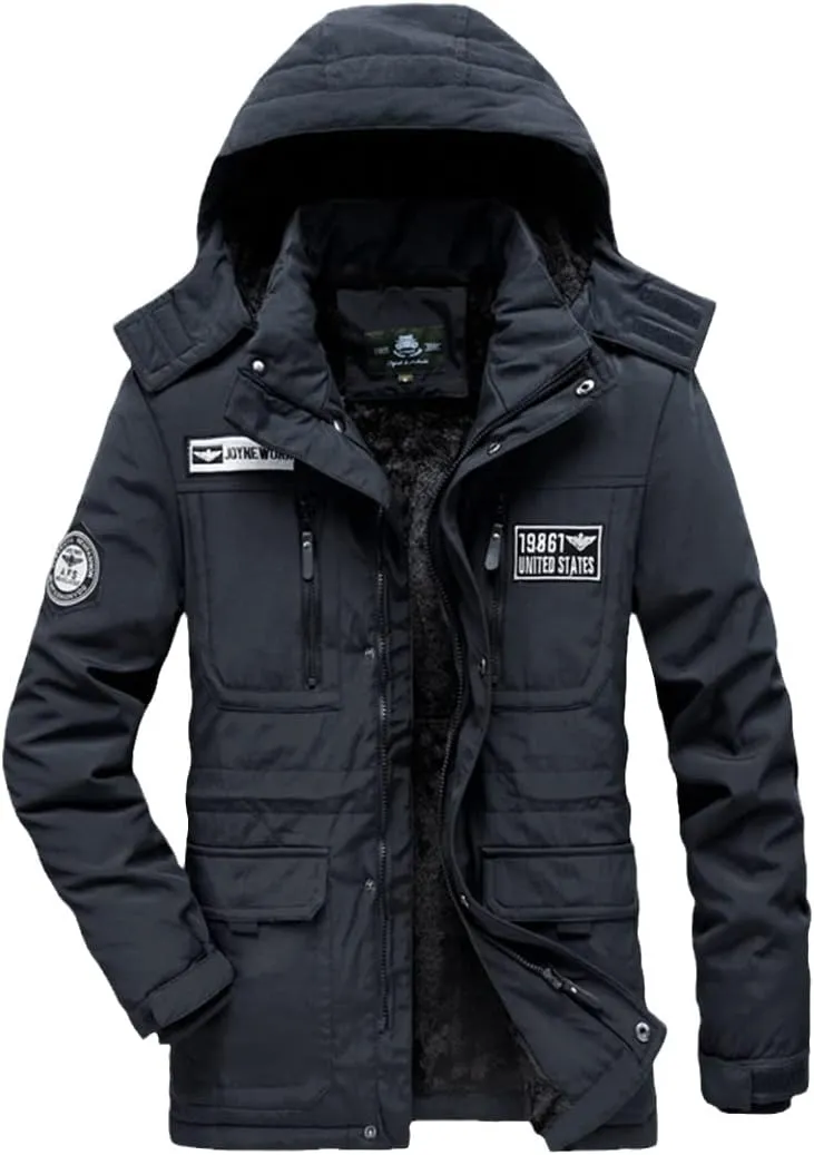 Alloaone Men Winter Jacket Warm Coat Thickens Military Overcoat Army Green Windbreaker Parka Fleece Cotton-Padded