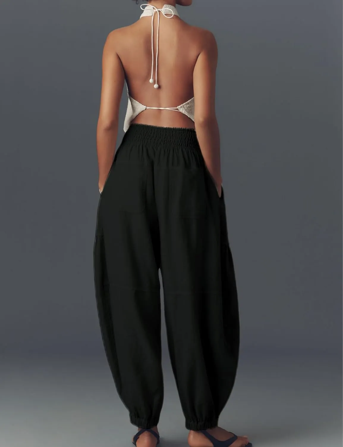AMEBELLE Linen Pants Women Palazzo Wide Leg Capri Pants High Waisted Casual Lounge Harem Pants with Pockets