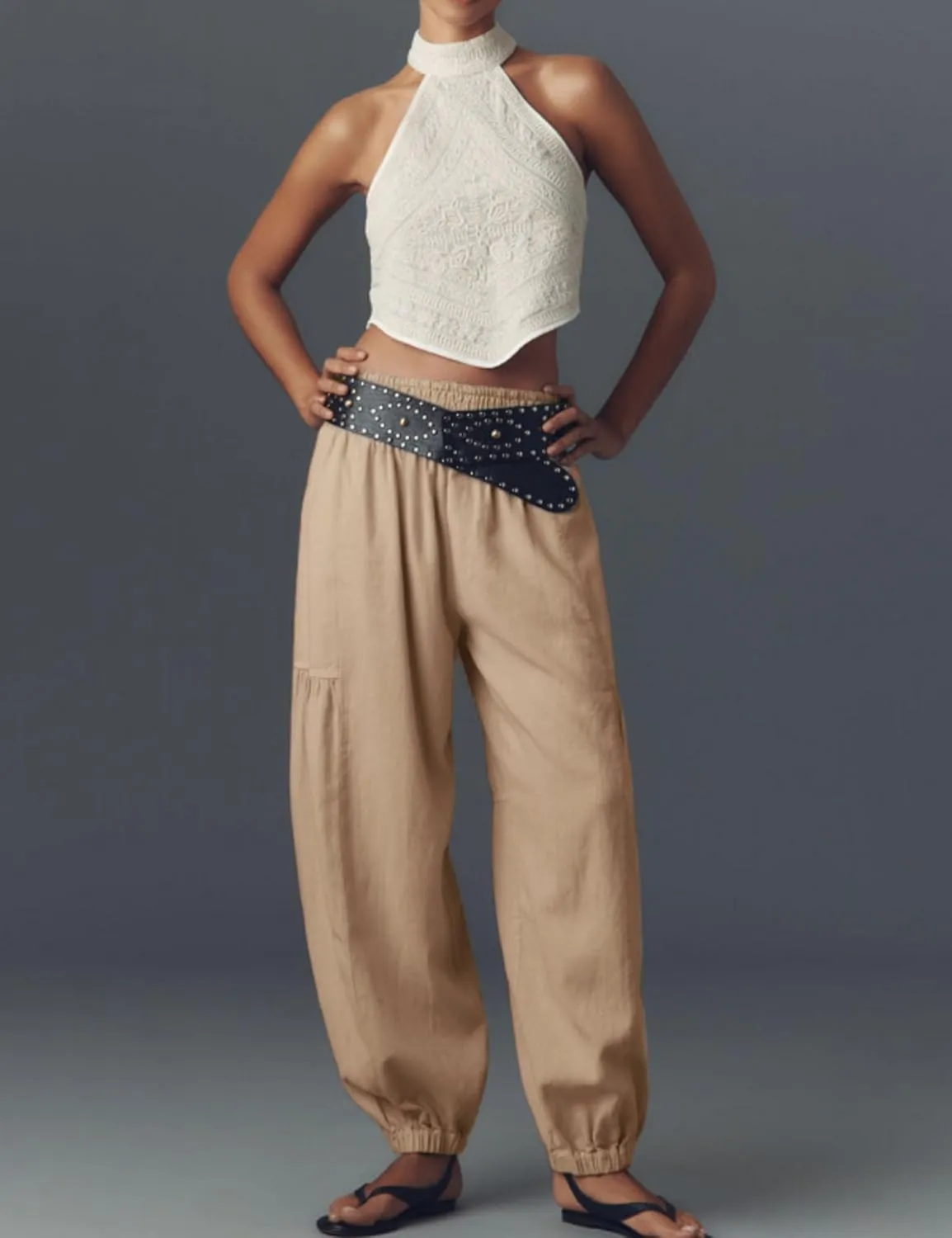 AMEBELLE Linen Pants Women Palazzo Wide Leg Capri Pants High Waisted Casual Lounge Harem Pants with Pockets