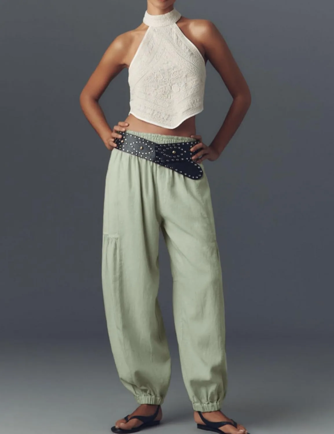 AMEBELLE Linen Pants Women Palazzo Wide Leg Capri Pants High Waisted Casual Lounge Harem Pants with Pockets