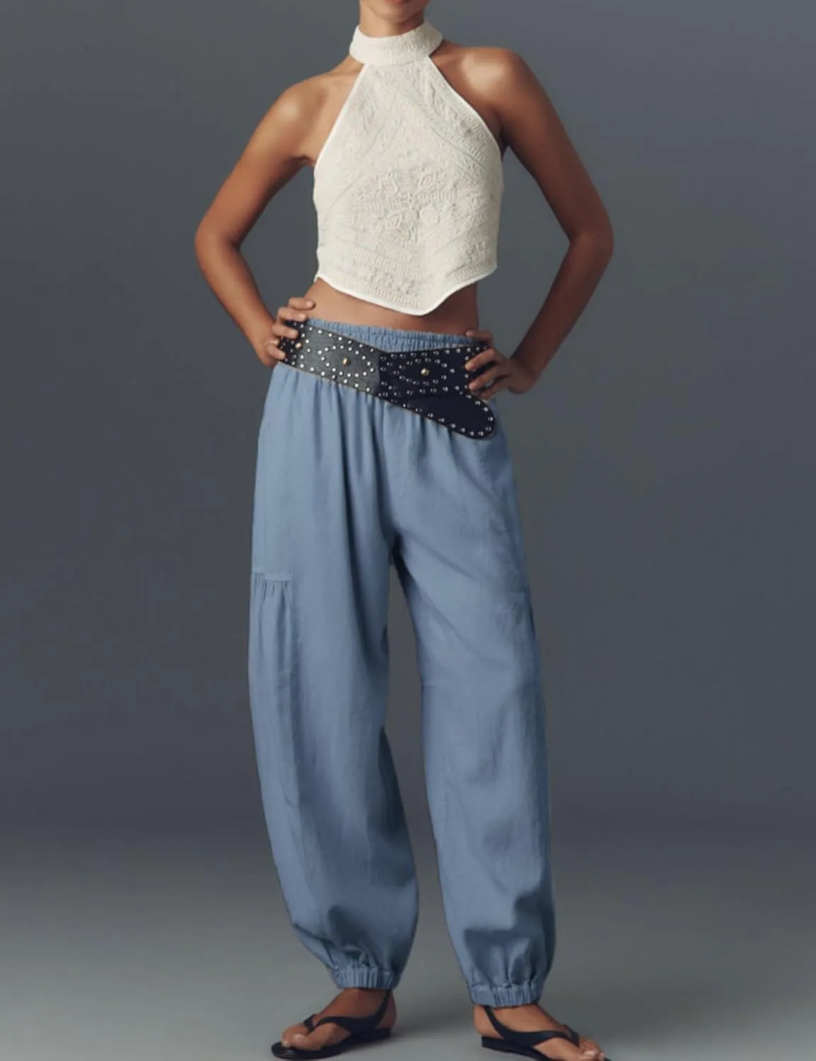 AMEBELLE Linen Pants Women Palazzo Wide Leg Capri Pants High Waisted Casual Lounge Harem Pants with Pockets
