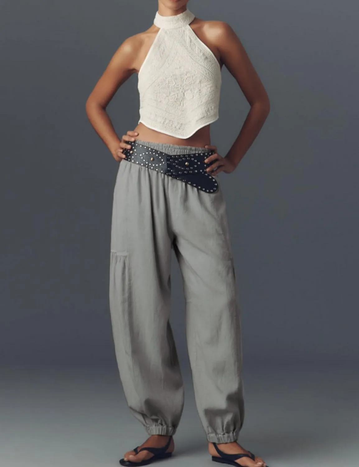 AMEBELLE Linen Pants Women Palazzo Wide Leg Capri Pants High Waisted Casual Lounge Harem Pants with Pockets