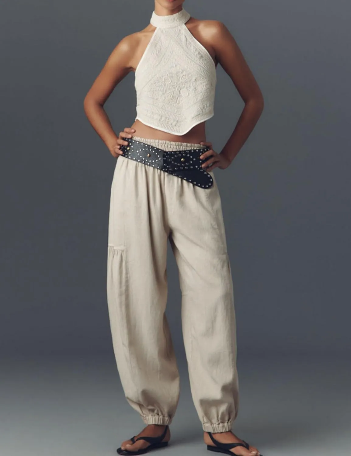 AMEBELLE Linen Pants Women Palazzo Wide Leg Capri Pants High Waisted Casual Lounge Harem Pants with Pockets