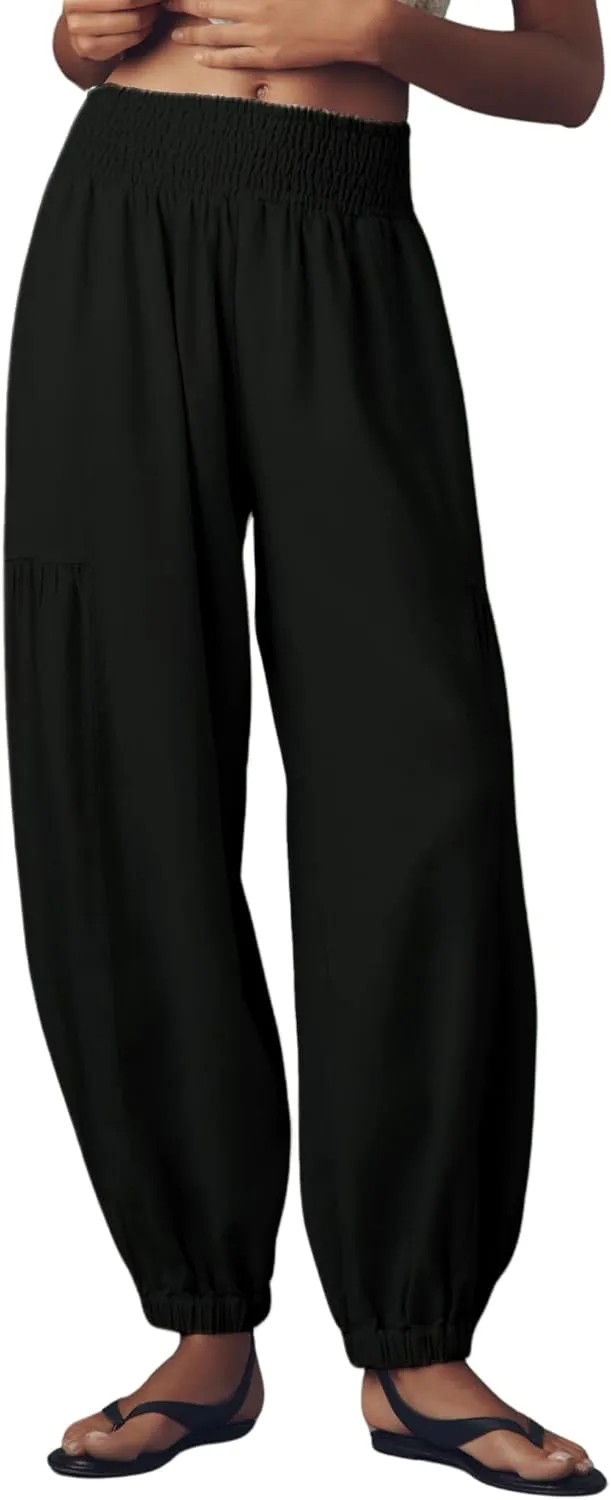 AMEBELLE Linen Pants Women Palazzo Wide Leg Capri Pants High Waisted Casual Lounge Harem Pants with Pockets