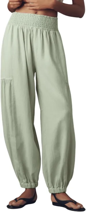AMEBELLE Linen Pants Women Palazzo Wide Leg Capri Pants High Waisted Casual Lounge Harem Pants with Pockets