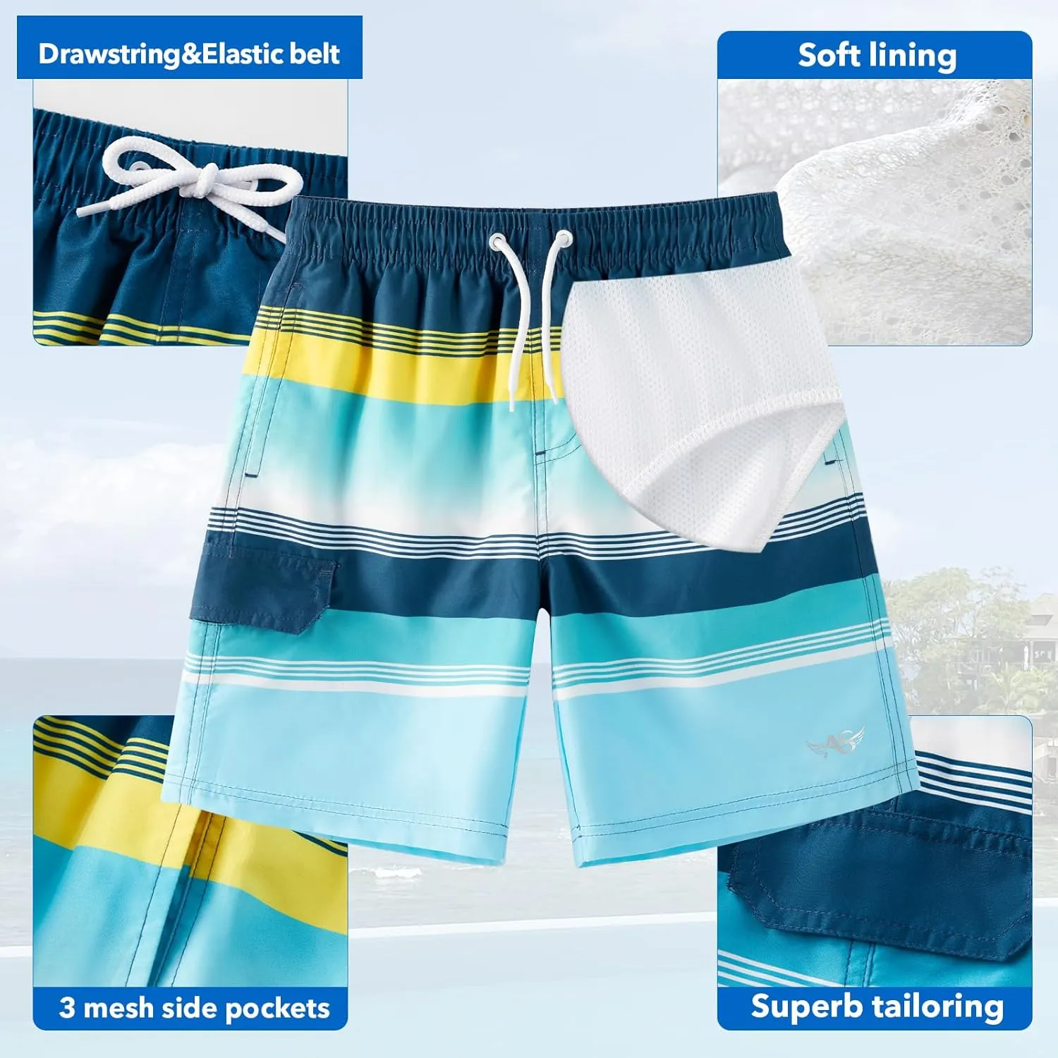 Angel season Boys Swim Trunks with UPF 50  Kids Board Shorts Quick Dry Youth Swimsuit Teen Boy Swimwear Sizes 7-14 Years