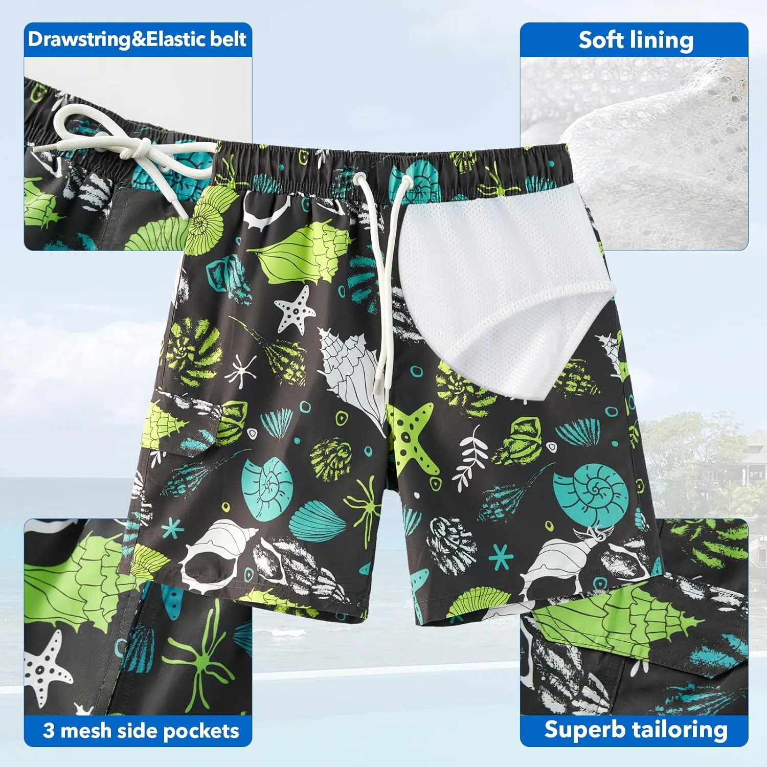 Angel season Boys Swim Trunks with UPF 50  Kids Board Shorts Quick Dry Youth Swimsuit Teen Boy Swimwear Sizes 7-14 Years