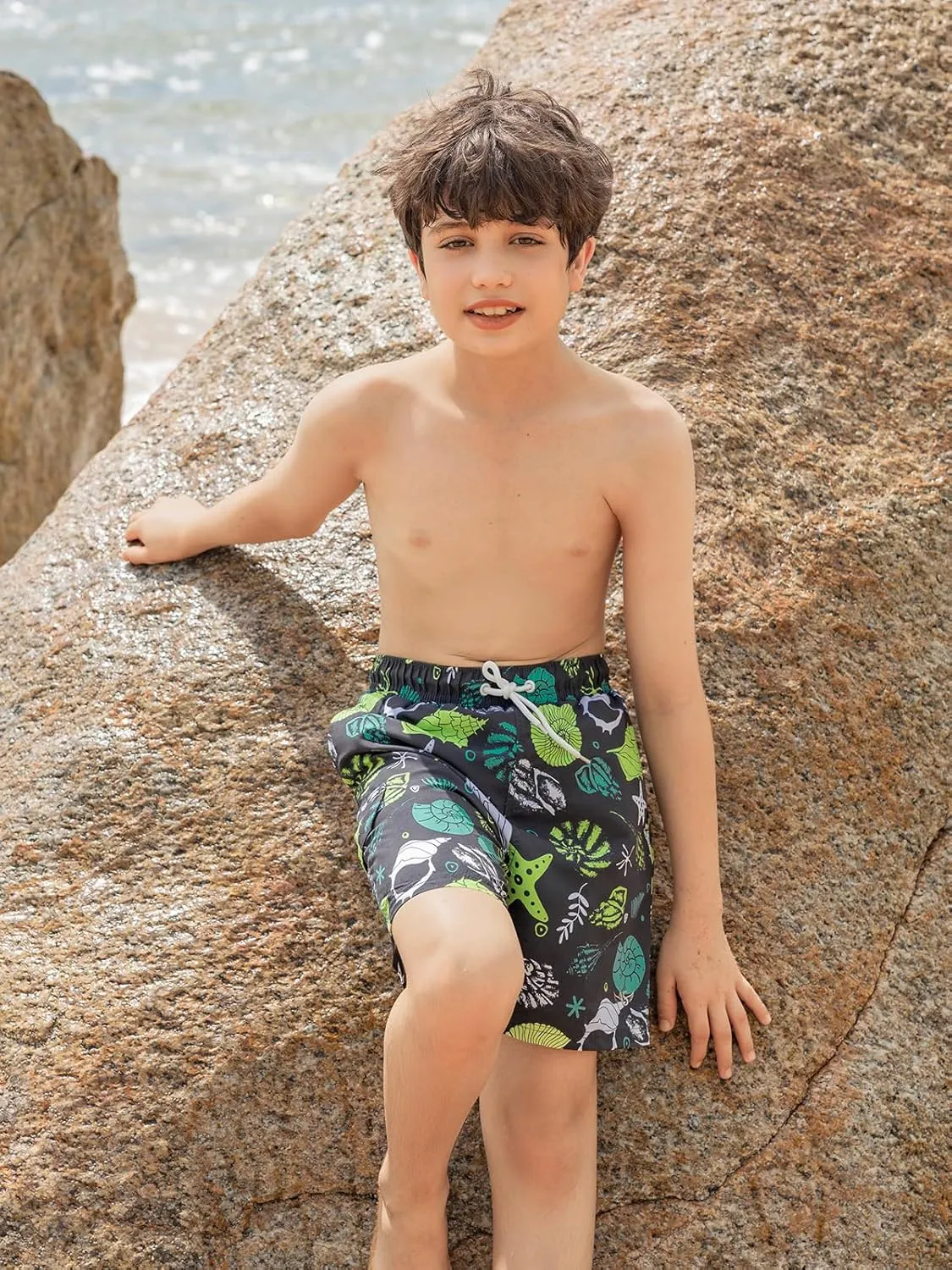 Angel season Boys Swim Trunks with UPF 50  Kids Board Shorts Quick Dry Youth Swimsuit Teen Boy Swimwear Sizes 7-14 Years