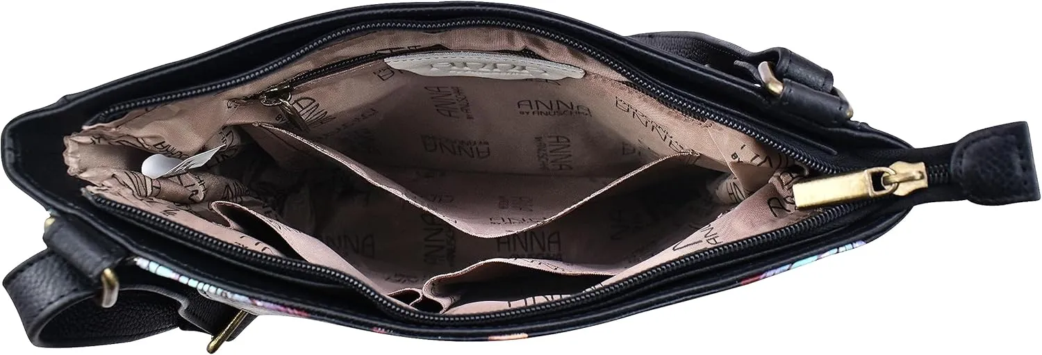 Anna by Anuschka Women's Genuine Leather Medium Crossbody | Hand Painted Original Artwork