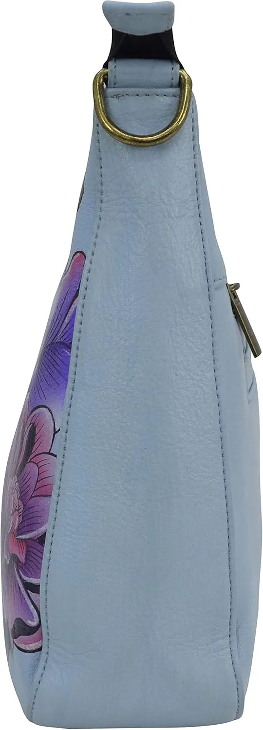 Anna by Anuschka Women's Hand-Painted Genuine Leather Large Top Zip Hobo