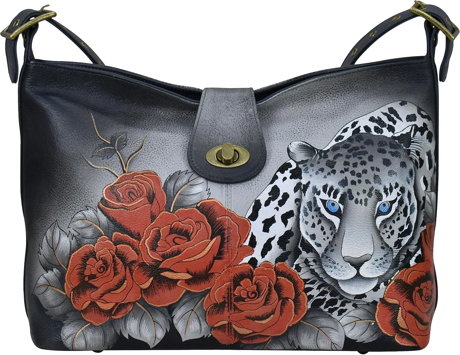 Anna by Anuschka Women's Hand-Painted Genuine Leather Studded Side Hobo