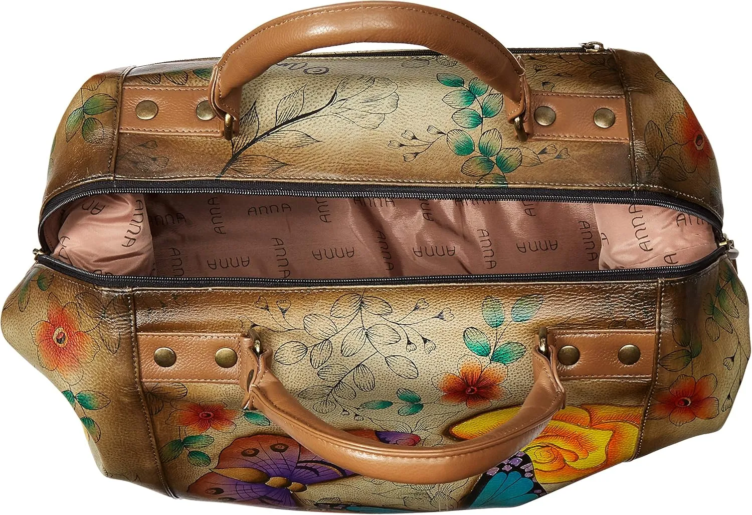 Anna by Anuschka Women's Medium Shoulder Hobo Handpainted Leather Large Travel Tote-Serengeti Sunset