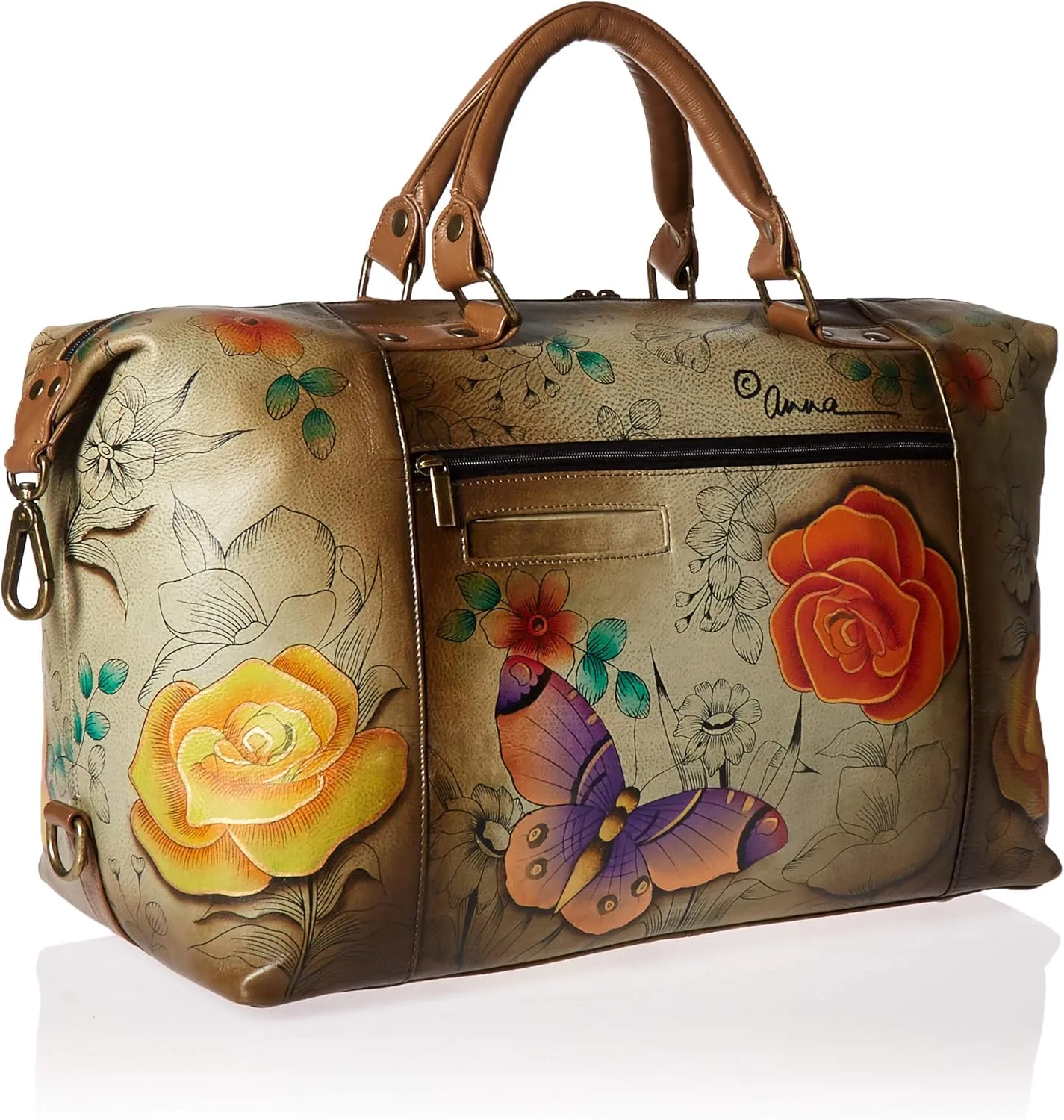 Anna by Anuschka Women's Medium Shoulder Hobo Handpainted Leather Large Travel Tote-Serengeti Sunset