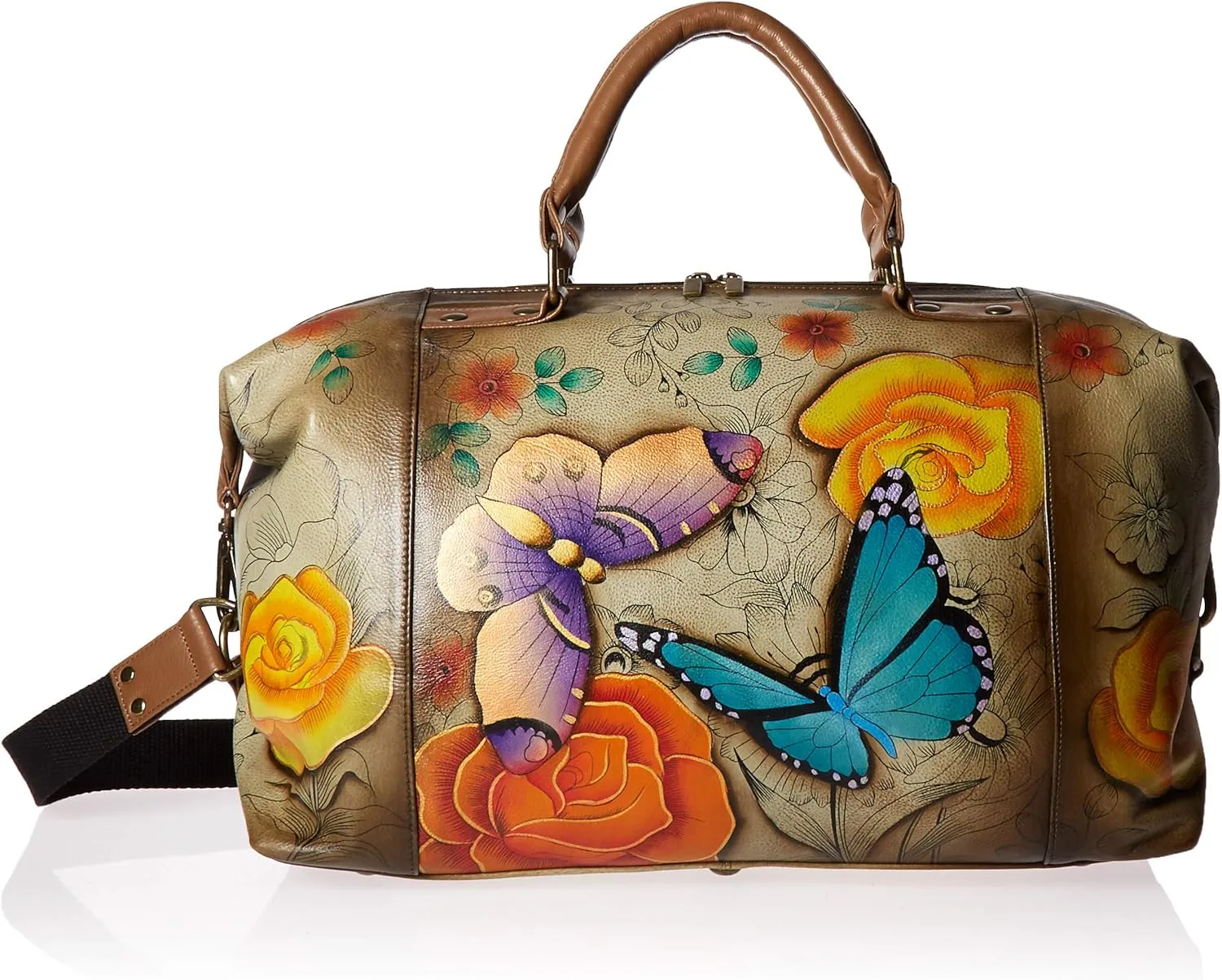 Anna by Anuschka Women's Medium Shoulder Hobo Handpainted Leather Large Travel Tote-Serengeti Sunset