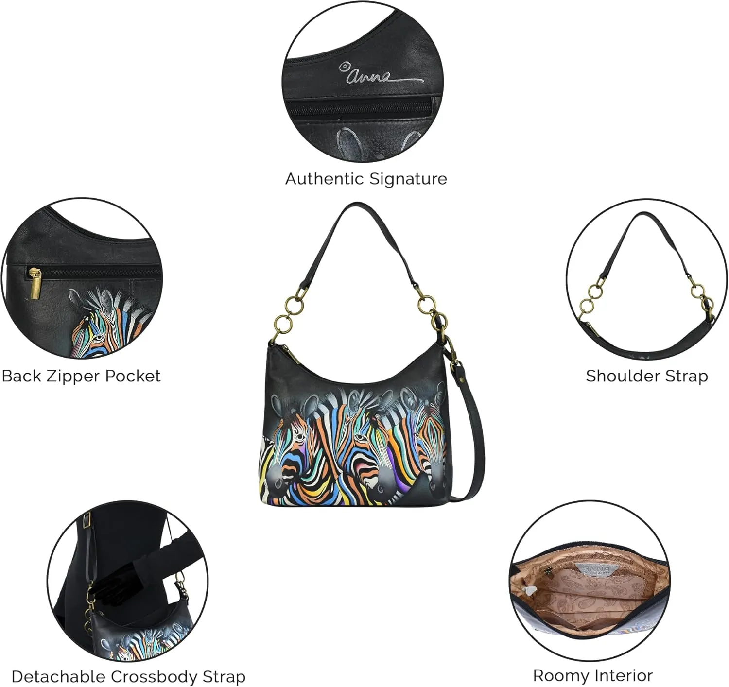 Anna by Anuschka Women's Original Hand-Painted Genuine Leather Hobo Shoulder Bag
