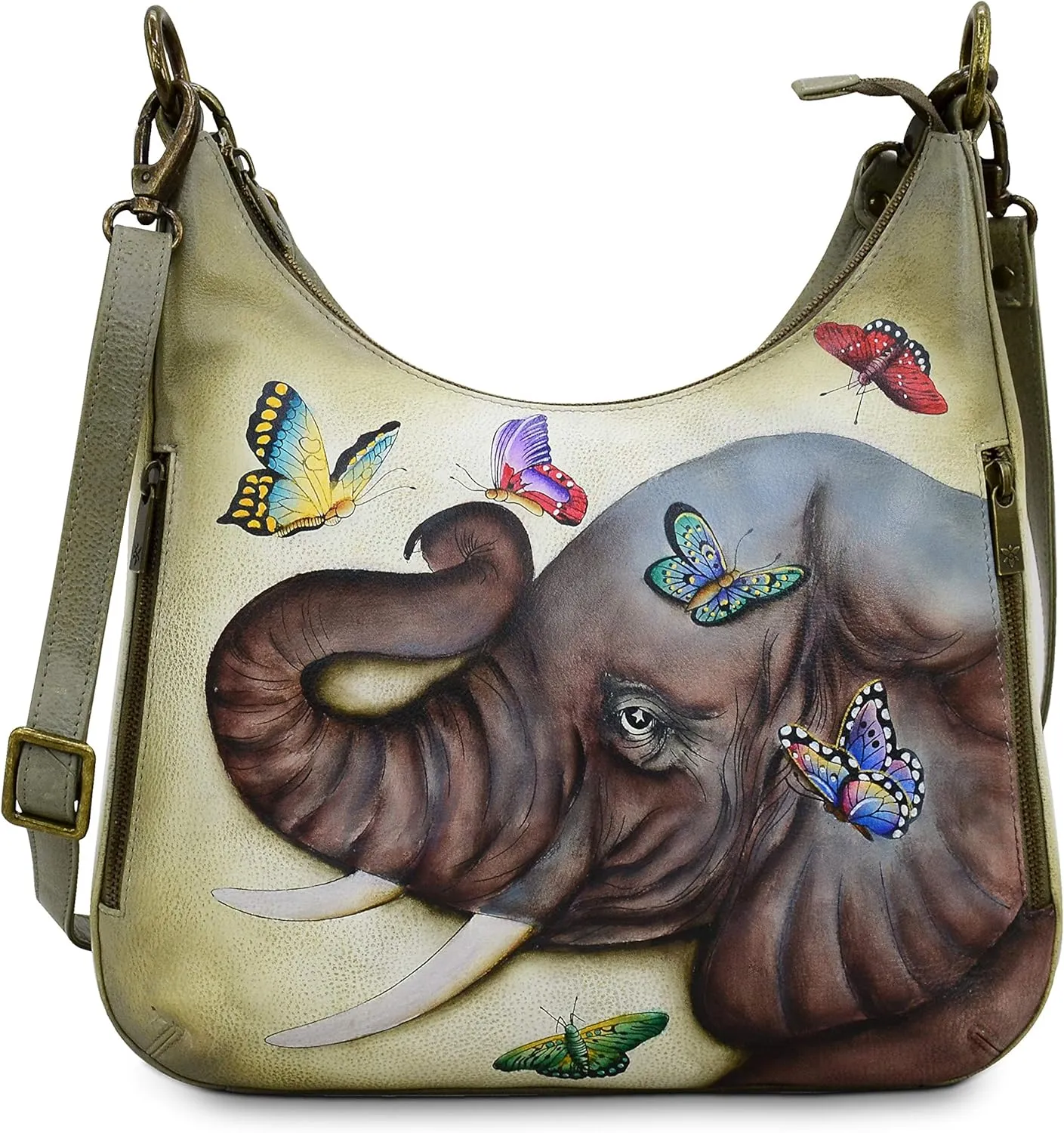 Anuschka Women's Hand-Painted Genuine Leather Convertible Slim Hobo with Crossbody Strap - Gentle Giant