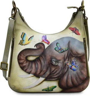 Anuschka Women's Hand-Painted Genuine Leather Convertible Slim Hobo with Crossbody Strap - Gentle Giant