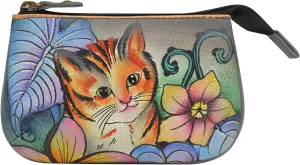 Anuschka Womens Hand-Painted Genuine Leather Medium Zip Pouch - Coin and Key Pouch - Zippered, 2 Key Fobs