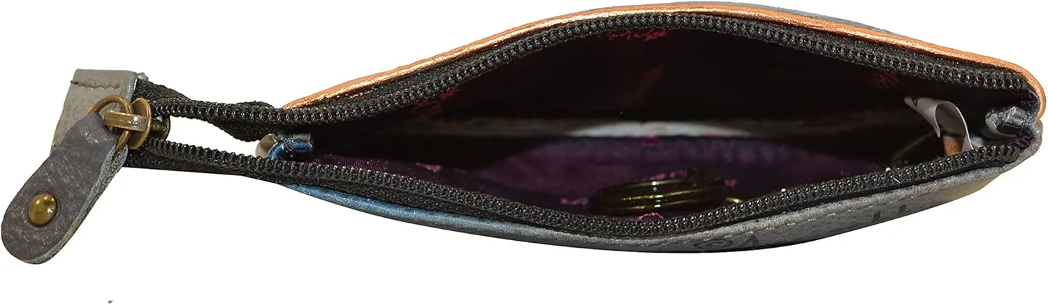 Anuschka Womens Hand-Painted Genuine Leather Medium Zip Pouch - Coin and Key Pouch - Zippered, 2 Key Fobs