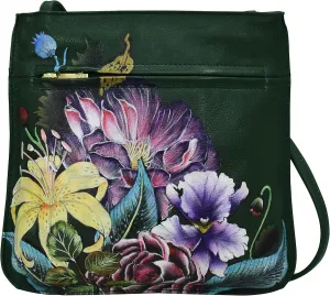 Anuschka Womens Hand-Painted Genuine Leather Slim Crossbody with Front Zip