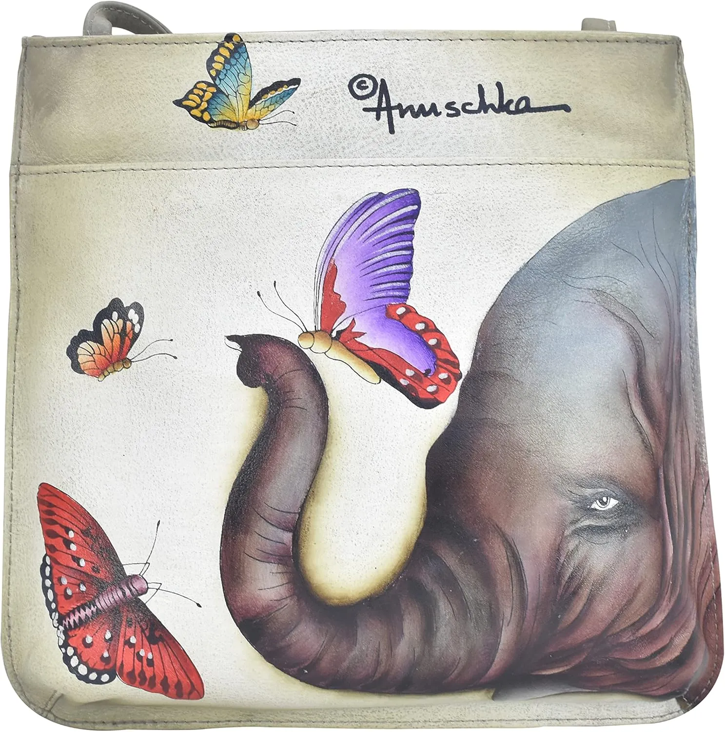 Anuschka Womens Hand-Painted Genuine Leather Slim Crossbody with Front Zip