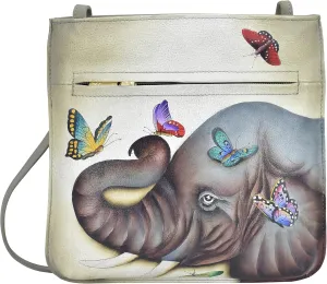 Anuschka Womens Hand-Painted Genuine Leather Slim Crossbody with Front Zip