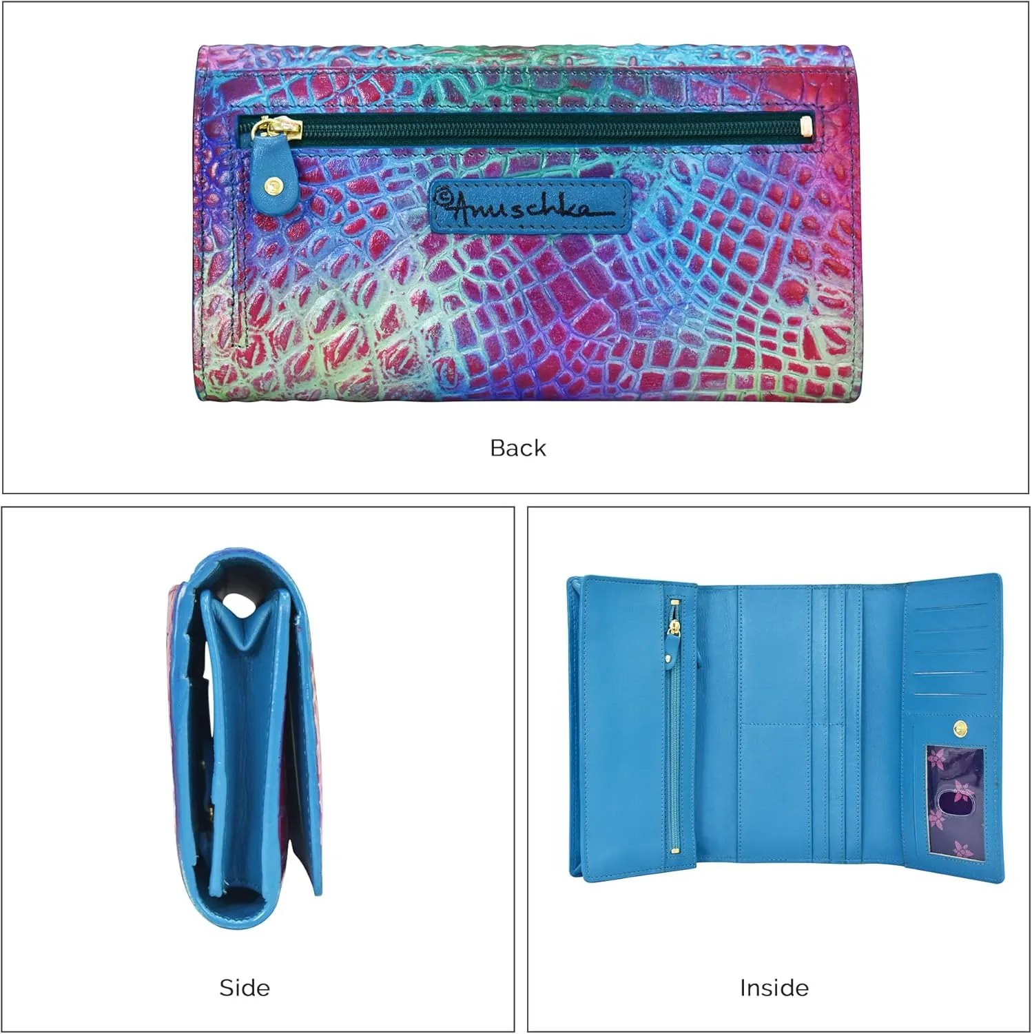 Anuschka Womens Original Hand-Painted Genuine Leather RFID Blocking Three Fold Wallet