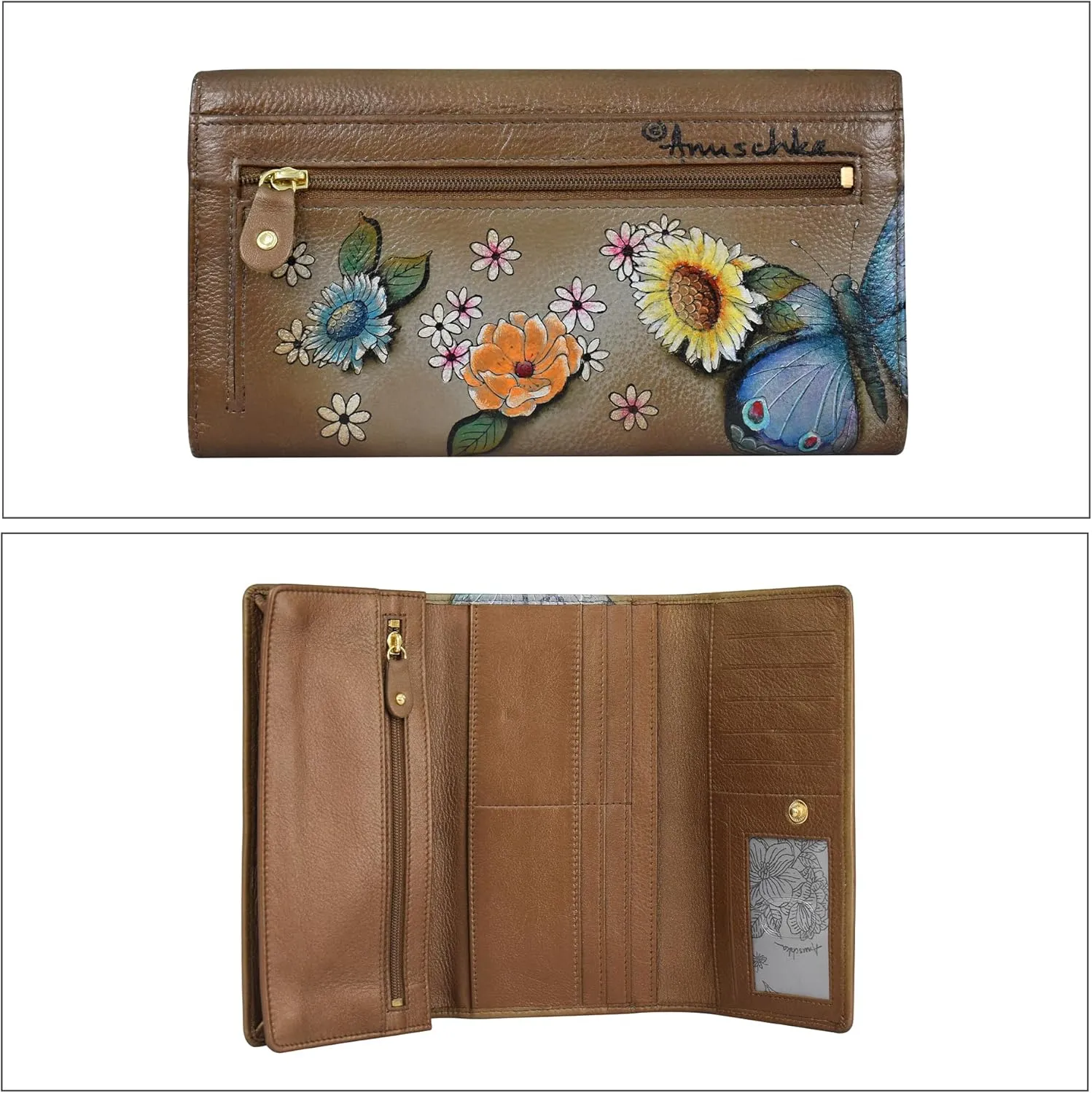 Anuschka Womens Original Hand-Painted Genuine Leather RFID Blocking Three Fold Wallet