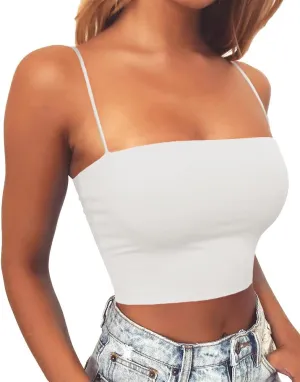 Artfish Women's Sexy Spaghetti Strap Camisole Tube Slim Fitted Basic Cami Crop Top