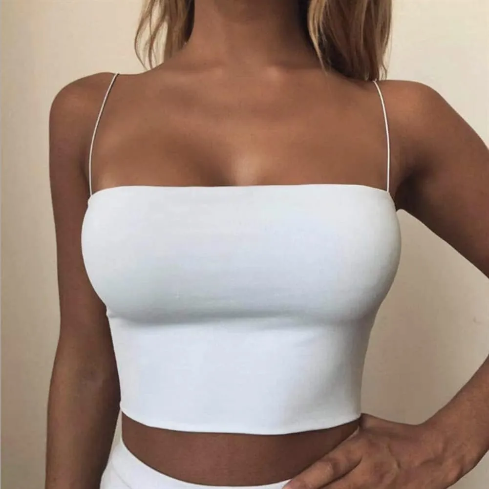 Artfish Women's Sexy Spaghetti Strap Camisole Tube Slim Fitted Basic Cami Crop Top