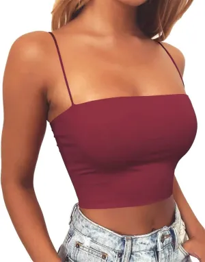 Artfish Women's Sexy Spaghetti Strap Camisole Tube Slim Fitted Basic Cami Crop Top