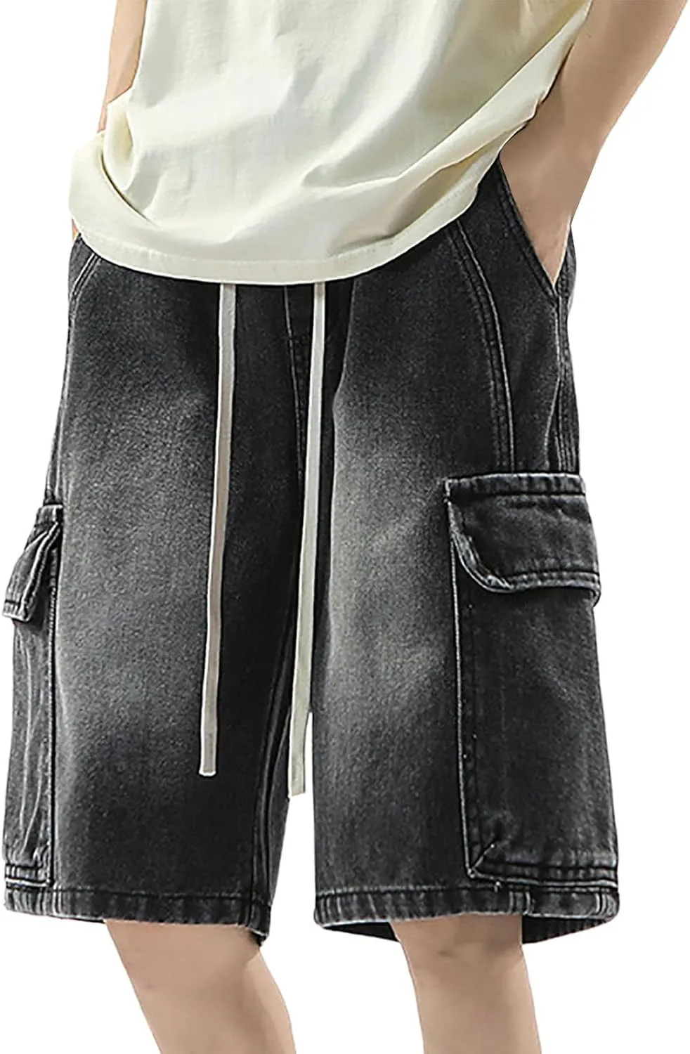 Baggy Jean Shorts for Men Casual Loose Fit Hip Hop Skateboard Denim Shorts Streetwear